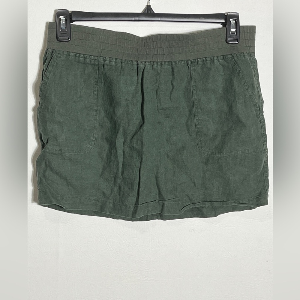 Allen Allen Olive Green Linen Mini Skirt w Pockets Medium